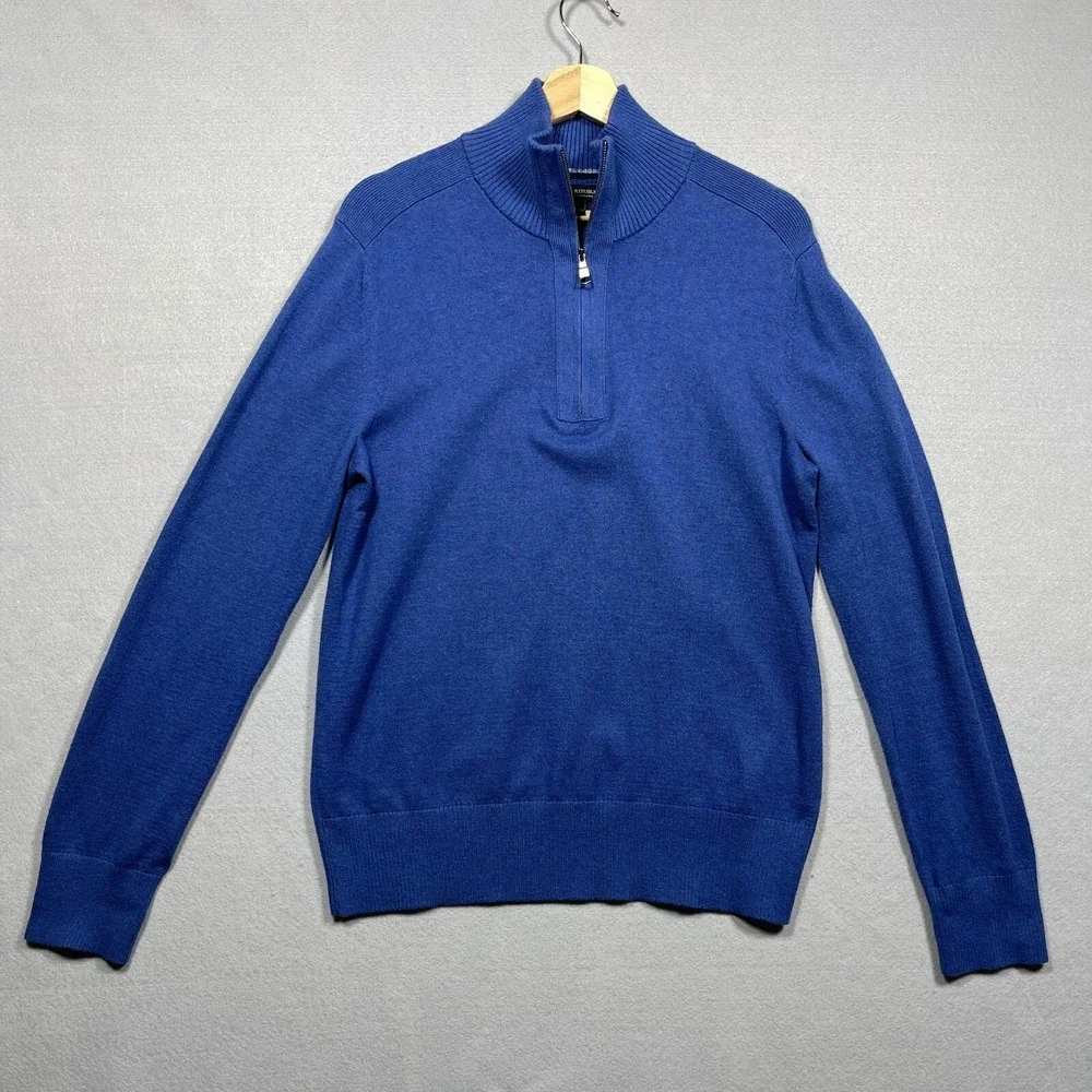Banana‎ Republic Sweater Men Medium Quarter Zip Blue Cotton Cashmere Blend
